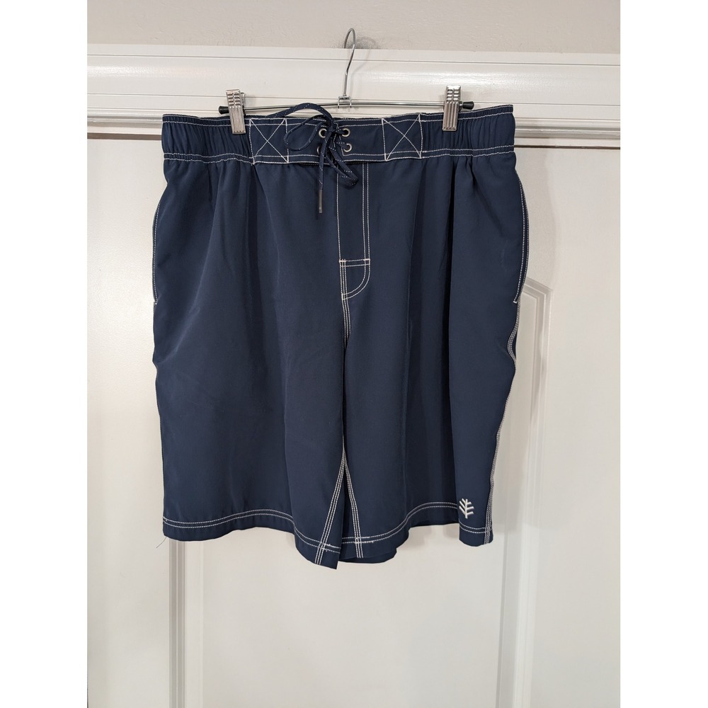 Coolibar Mens L‎ Navy Blue UPF 50+ Swim Trunks Board Shorts Mesh Lined